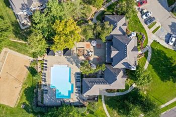 Arial view of a house with a swimming pool